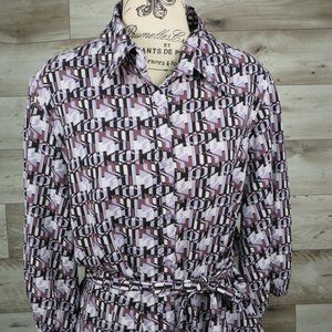 Ninety*‎ Women's Elastic 1/2 Sleeve Button Down Tie Waist Blouse~ Size 1X